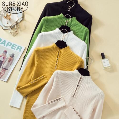 Autumn Winter New High-collar Knitted Sweater Women Solid Casual Long Sleeve Slim Pull Turtleneck Pullover Sweaters 7221 50