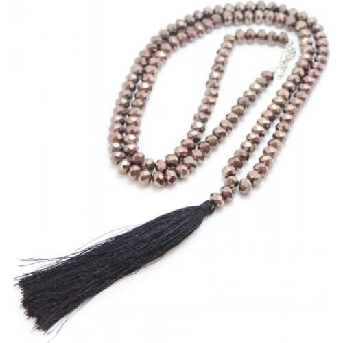 Black crystal Beaded Tassel Pendant Long necklace For Women Jewelry
