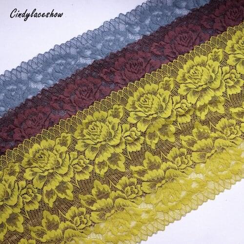 2 Yards 21.5 cm Wide Stretch Lace Trim Bra Clothing Accessories Lingerie Sewing Applique Elastic French Lace Fabrics Blue Green