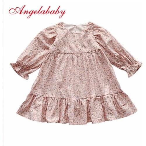 2020 Autumn Girls Floral Dress Pink Baby Girls Dresses Party College Style Lapel Princess Dress Fashion Kids Childrens Clothes