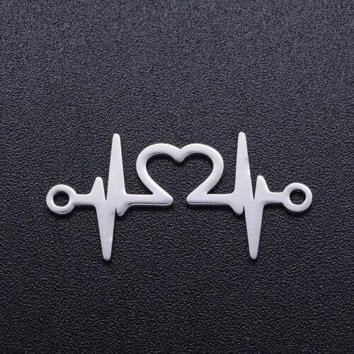 5pcs/lot Heartbeat Stainless Steel DIY EKG Heart Beats EKG Connector Charms Wholesale OEM Connectors Charm