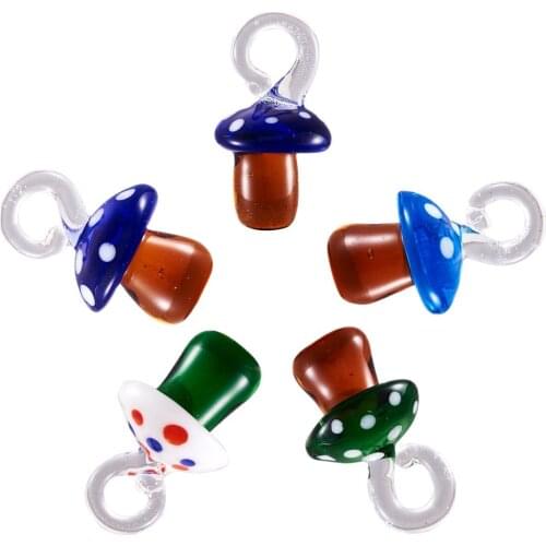 5pcs Handmade Lampwork Pendants Mixed Color Mushrooms Glass Charms for Earring Keychain Necklace Pendant Jewelry Findings Making