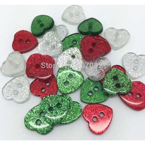 500pcs 12x13mm Heart Christmas Mixed Resin Glitter Sparkle Buttons Button Embellishments Scrapbooking Cardmaking