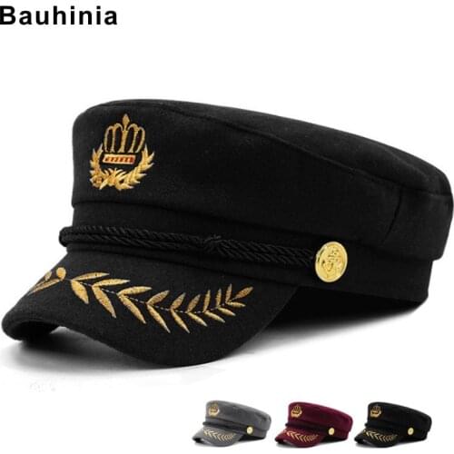 Bauhinia brand mens and womens fall/winter casual navy hat warm woolen captain cap full-sealed sunshade embroidery cap