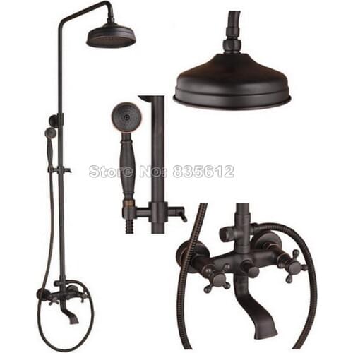 Black Oil Rubbed Bronze Bathroom Clawfoot Tub Dual Handles Mixer tap Wall Mount Rain Shower Faucet Set W/ 8" Shower Head Wrs017