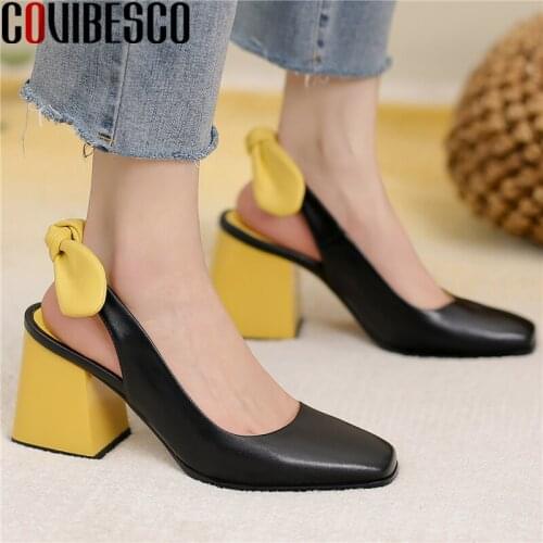 COVIBESCO Fashion Butterfly-Knot Slingbacks Women Pumps Mixed Colors Genuine Leather Spring Summer High Heels Office Shoes Woman