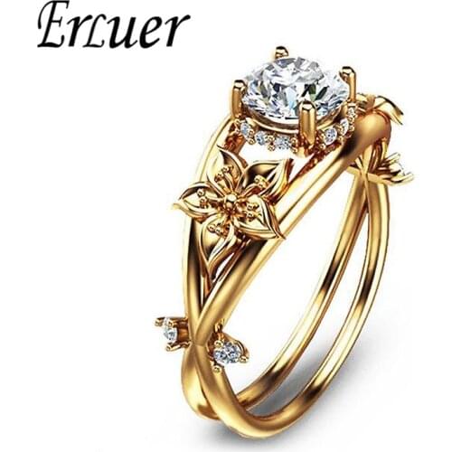 ERLUER European Classic Flower Gold Color Rings For Women Girl Crystal Zircon Wedding Party Jewelry Trendy Birthday Love Gifts