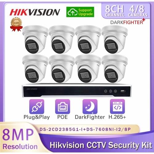 Hikvision 4K 8CH Video Surveillance System DS-2CD2385G1-I DarkFighter 8 Channel NVR DS-7608NI-I2/8P 8POE Kit Camera De Segurança