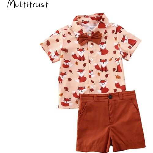 2pcs Clothes Set Baby Boy Cute Summer Fox T-Shirt Cartoon Children Boys Clothes Shorts Suit for Kids Outfit Cotton Outfit
