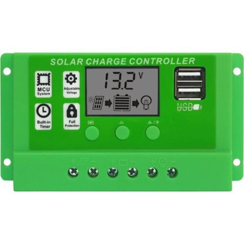 30A Solar Charger Controller LCD Display Timer Output Solar Panel Regulator 12V/24V Dual USB Load Discharger