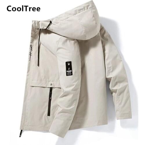 CoolTree Men Casual Jackets Spring Autumn Windproof Solid color Hooded Coats Male Fashion Fit Zipper Outerwear Streetwear Tops