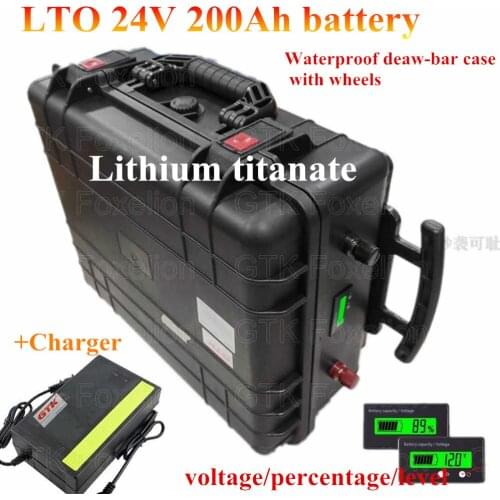 LTO 24v 200Ah lithium titanate Battery Pack for Solar power Fast charge long life cycle EV boat motor waterproof + 20A charger