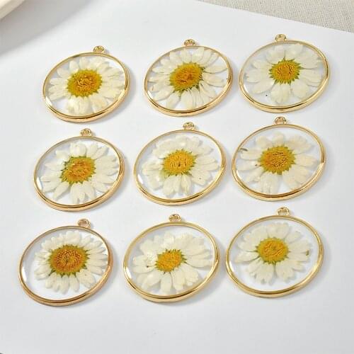 Min order 20pcs/lot dried natural daisies flowers core geometry rounds shape alloy floating locket charms diy jewelry making