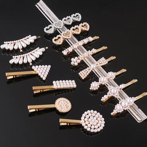 Fashion Pearl Hair Clip Vintage Hair Clips for Women Geometric Simple Love Hair Clips Girls Barrette Hairpin Hair Accessories