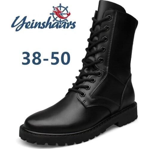 Big Size 38-50 Genuine Leather Men Boots High Quality Men Winter Plush Snow Boots High Top Casual Shoes Military Tactical Boots