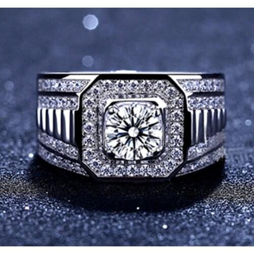 Hot Sale Trendy White Cubic Square Zirconia Crystal Rings For Men Anniversary Wedding Engagement Jewelry
