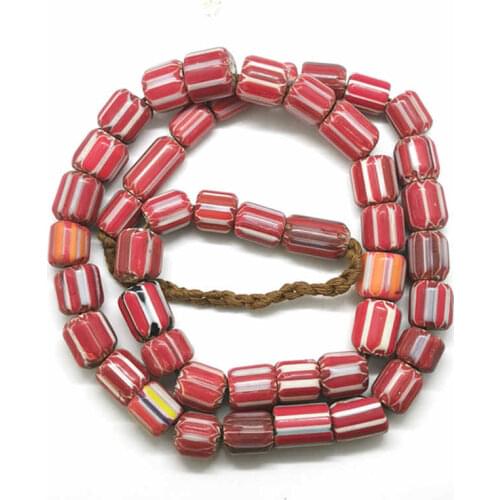 Nepal Hand Archaistic Lampwork Beaded Necklace Safron Trade Beads Antiqued Trade Beads Cylinder Strand TSB0012