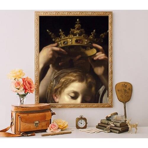 Woman Crown Portrait Altered Art Prints Antique Wall Picture Vintage Poster Gallery Decoration Eclectic Wall Art Canvas Painting