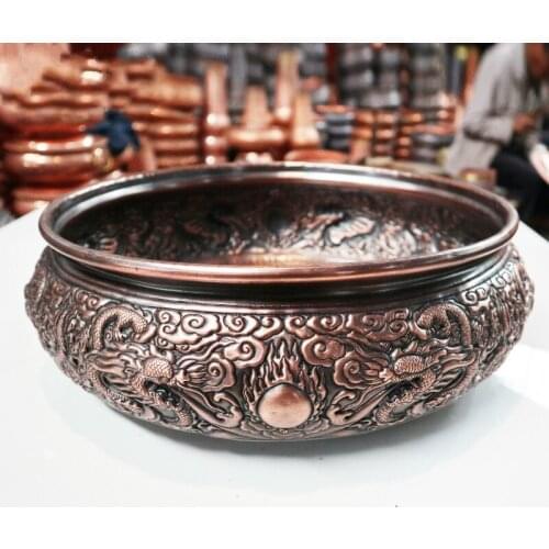 Basin. Wash basin. Copper basin. Brass basin. Carved copper basin. 38cm diameter copper basin