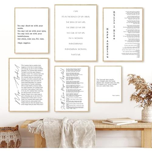 Still I Rise Maya Angelou Poetry Print Black White Minimalist Poster Encouragement Quotes Canvas Painting Home Wall Art Decor
