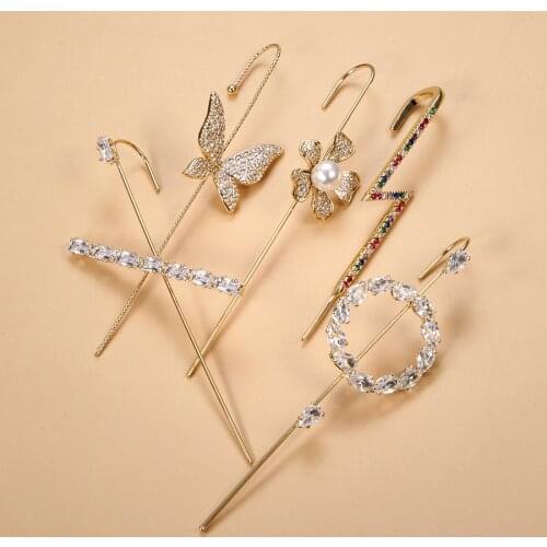 Kinel Boho Ear Wrap Crawler Hook Earring Crystal Stud Earrings For Woman Lightning Zirconia Climber Earrings Wedding Jewelry