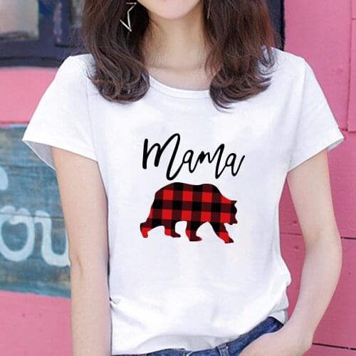Mama Bear Cute Print Women T-shirt Short Sleeve Mother Summer Lady Girl Female Tops Woman Clothes Tees Lovely T Shirt Harajuku