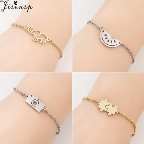 Jisensp Retro Stainless Steel Charm Bracelets for Women Fashion Jewelry Punk Elephant Bracelet vsco Girl Friendship Bisuteria