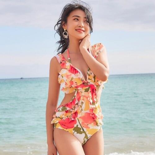 Sanqi Female Swimsuit Ruffled Waistless Swimsuit Womens One-Piece Triangle Sexy Vacation Hot Spring Swimsuit Swimming Wear