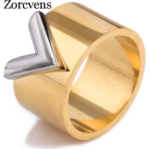 Modyle Fashion Famous Brand Women Ring Jewelry Double Color Gold Color Titanium Steel High Polished Drop Shopping