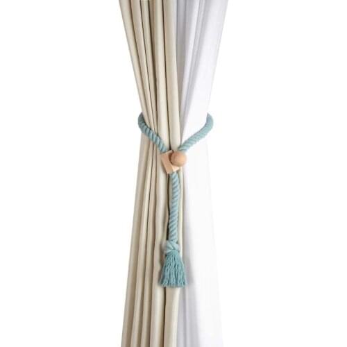 1Pc Tassels Curtain Cilp Magnetic Buckle Wood Bead Buckle Cotton Rope Holder Holdback Tieback for Curtain Accessories Home Decor