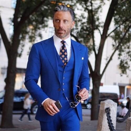 2021 Fashion Casual Italian Royal Blue Men Suits Terno Slim Fit Formal Groom Prom Dress Tuxedo Custom Male Blazer Vest Pants Set