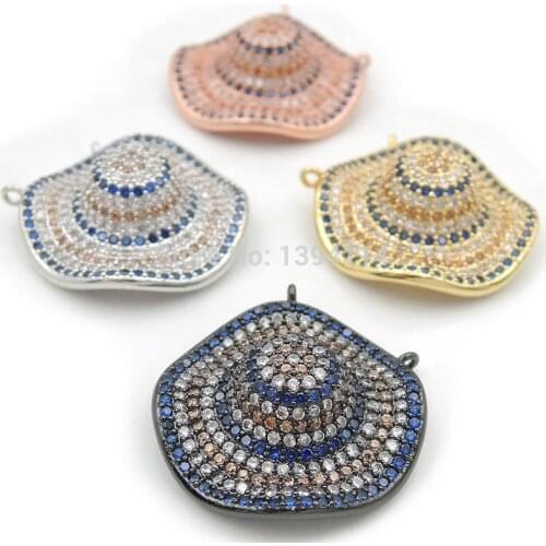 25*25*10mm Micro Pave Blue&Clear&Yellow CZ Undulating Hat Charms Of Double Loops Fit For Making Necklaces Jewelry