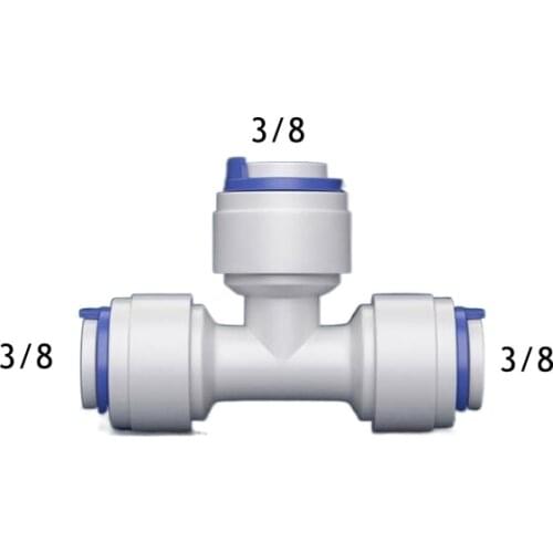 3/8" OD Tube Tee Type PE Pipe Fitting Hose Plastic Quick Connector Aquarium RO Water Filter Reverse Osmosis System