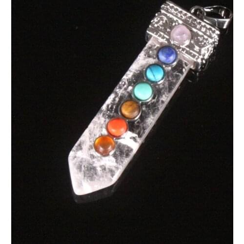 6pcs Natural 7 Colorful Stone Beads Reiki Chakra Healing Pendulum Pendant Charms Flat Point Opal Amatista Amulet Pendant Free