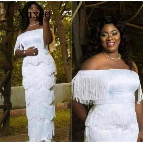 African Clothes Elegant Tassels Bodycon Dress Women Summer Slash Neck White Bandage Long Maxi Dress Robe Party wedding wear