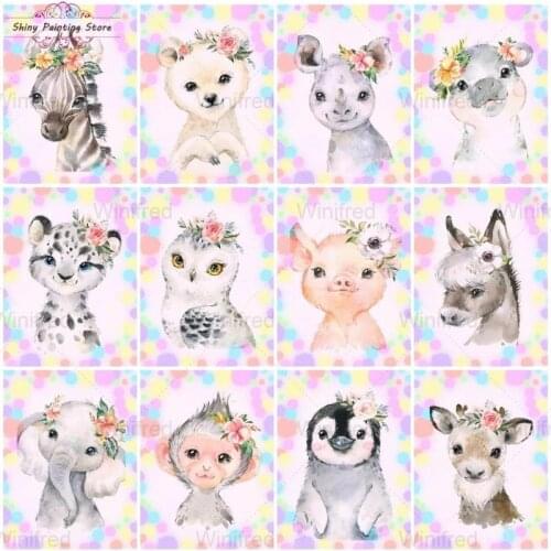 5D DIY Diamond Painting Animals Horse Elephant Penguin Deer Full Square Round Diamond Embroidery Cross Stitch Pink Diamond Mosai