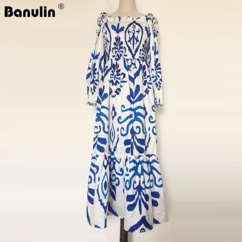 Banulin 2021 Fashion Runway Summer Dress Womens Bow Spaghetti Strap Off Shoulder Gorgeous Floral Print Party Dress Vestidos