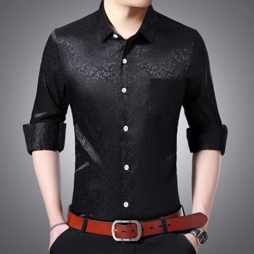 Brand Casual Spring New Luxury Silvery Long Sleeve Slim Fit Men Shirt Streetwear Social Dress Shirts Mens Fashions Jersey