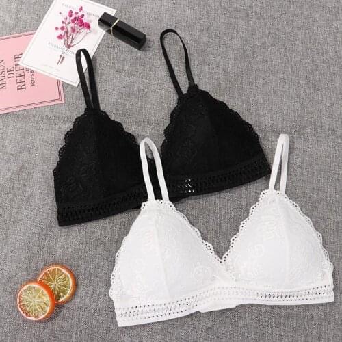Women Lace Bra No Steel Ring Beauty Back Wrapped Chest Bralette Triangle Cup Lingerie Deep V Underwear Soft Thin Seamless Bra