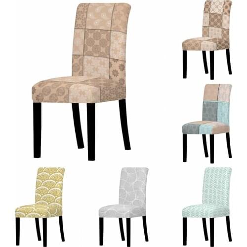 Bohemian Geometry Stretch Chair Cover For Dining Room Elastic Seat Cover Removable Weddings Party Banquet Chair Seat Case Khaki