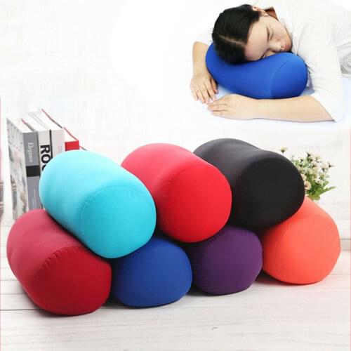Cylindrical Pillow Micro Mini Microbead Back Cushion Roll Pillow Head Convenient Travel Solid Pillow Bed Decoration