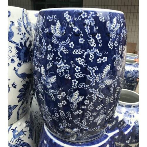 Jingdezhen Ceramic Drum stool Handpainted Blue And White Butterfly stool Bathroom home decoration porcelain ceramic stool