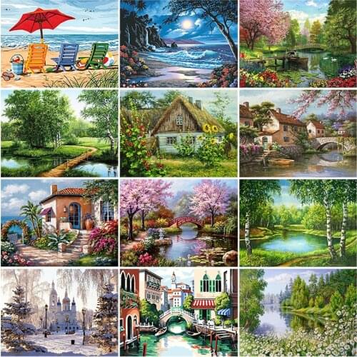 DIY 5D Diamond Painting Landscape Bridge Full Round Diamond Embroidery Scenery Mosaic Picture Rhinestone Cross Stitch Home Decor