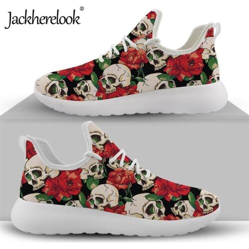 Jackherelook Rose Sugar Skull Print Women Casual Outdoor Footwear Lady Sneaker Flats Shoes Light Weight Walking Zapatillas Mujer
