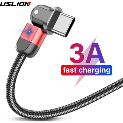 USLION Type C USB Cable USB-C 3A Fast Charge For Samsung S10 S9 Plus Xiaomi Huawei usb c Mobile Phone Data Cable 180 Rotation
