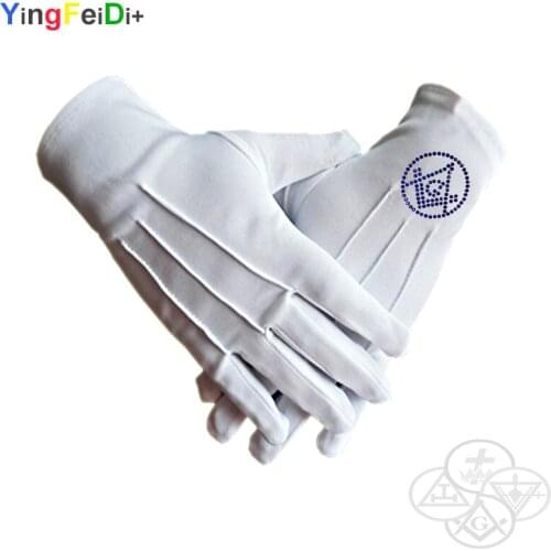 Round hot diamond square and compass Freemasons high quality Middle East flat thermoset rhinestone polyester gloves- [White]