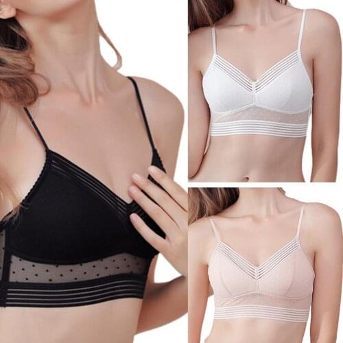 French Style Lace Lingerie Polka Dot Mesh Breathable Wireless Bra Bralette No Steel Ring Bra Sexy V-neck Low-back Underwear