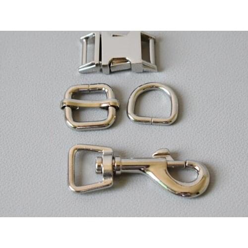 20 set 15mm Metal adjuster button belt straps slider breakaway side release buckle spring hook for dog collar leash accessories