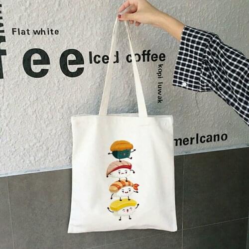 Kawaii Sushi Set Tote Bags Harajuku Girl Shoulder Bag Large Capacity Ladies Canvas Shopping Bag Female Eco Handbag Foldable Tote