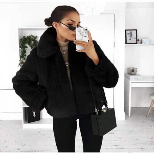 RoRoDox Fashion Women Winter Solid Color Fluffy Coat Stand Collar Long Sleeve Concealed Button Faux Fur Thick Short Jacket